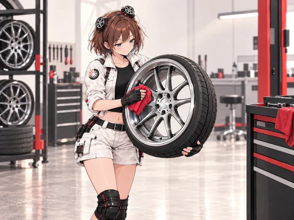 Illustration: the mascot gently wipes a wheel