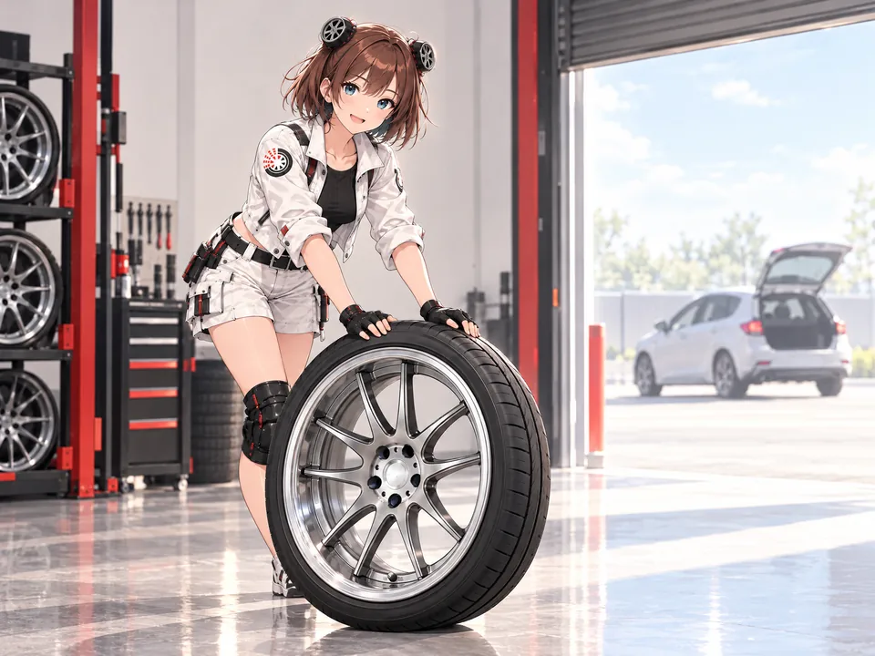 Illustration: the mascot rolls a wheel towards an open door where a car is waiting