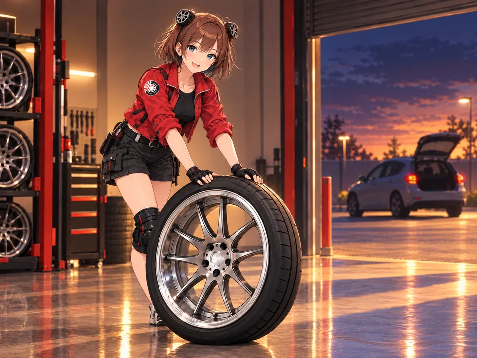 Illustration: the mascot rolls a wheel towards an open door where a car is waiting