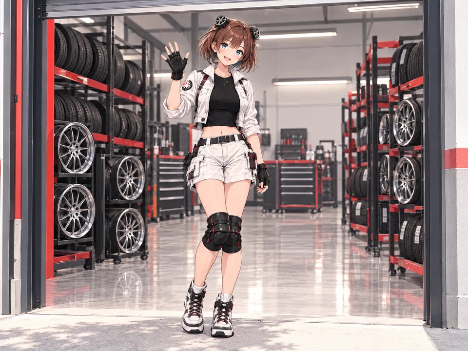 Illustration: the mascot waves at the open door of the warehouse