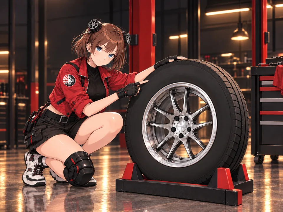 Illustration: the mascot beside a wheel explains how to read the tyre size
